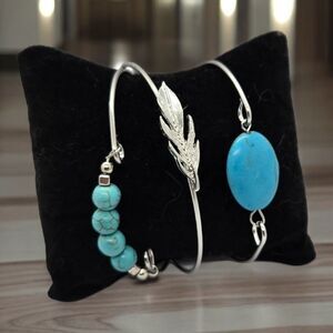 3pc Navajo Turquoise Beaded Bangle Cuff Bracelet Western Fashion Jewelry Set 3